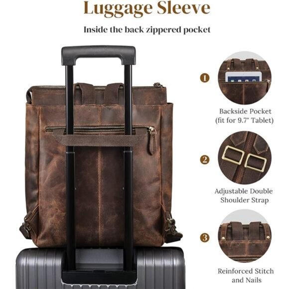 S-ZONE Genuine Leather Backpack Purse for Women Men Vintage Rucksack Handbag main image 7